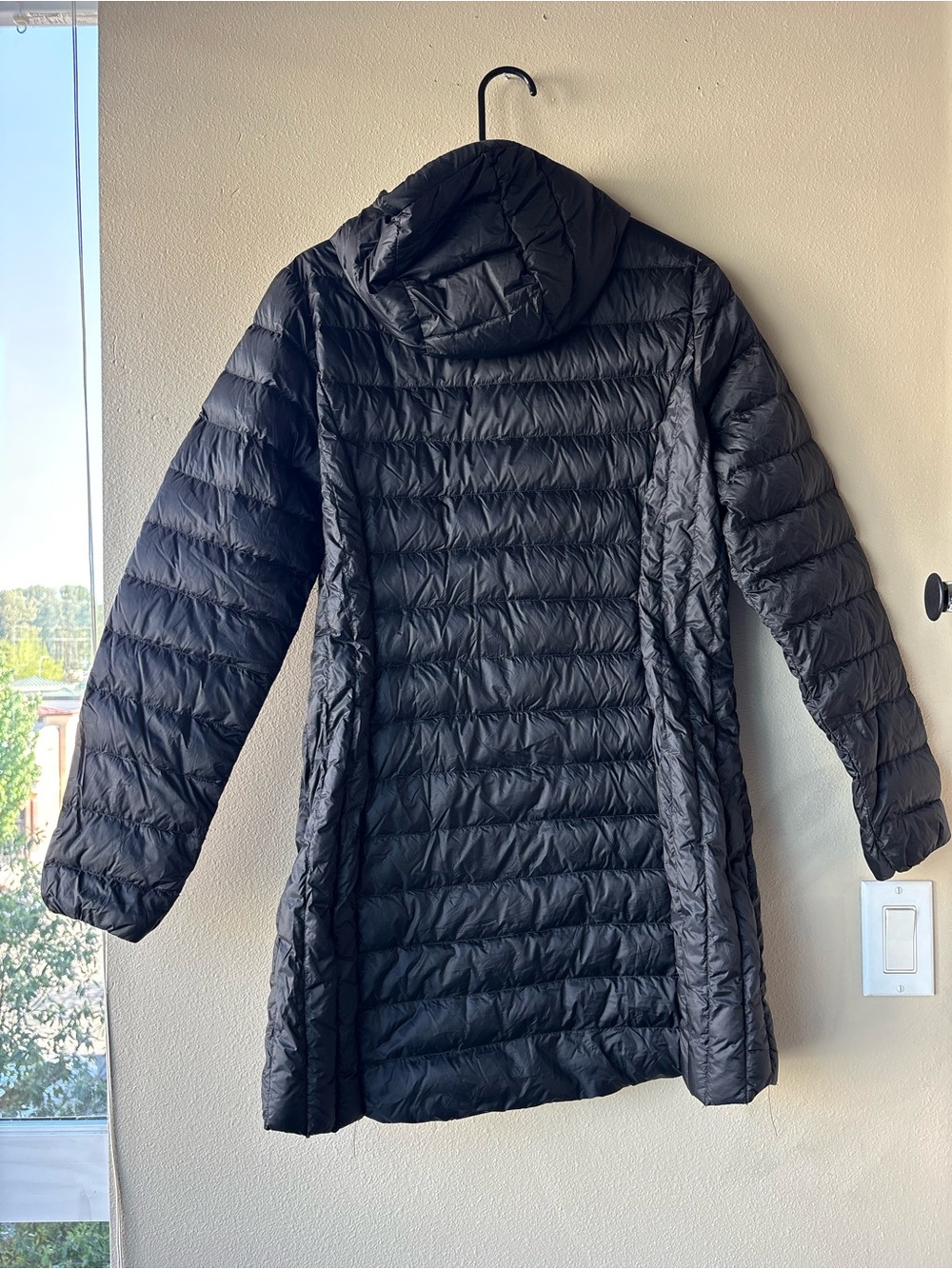 Aventure Long Down Filled Puffer Coat Hooded Black Winter Jacket - Picture 11 of 12